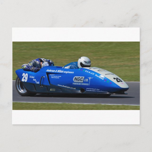 Blått F2-sidecar Vykort (Framsida)