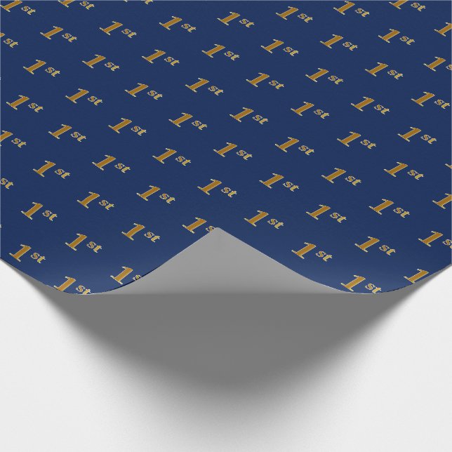 Blått, falskt guld 1:a (första) händelsepresentpap presentpapper (Hörn)