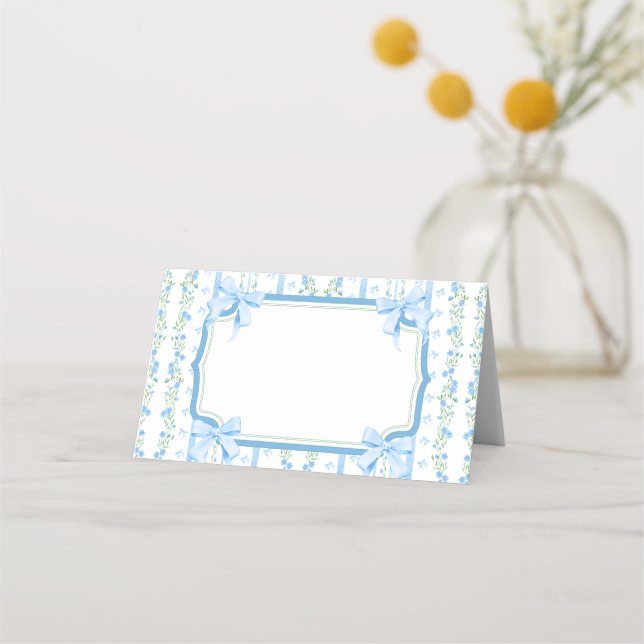 Blått fält med Blommigtens Vintage Placeringskort (Framsida)