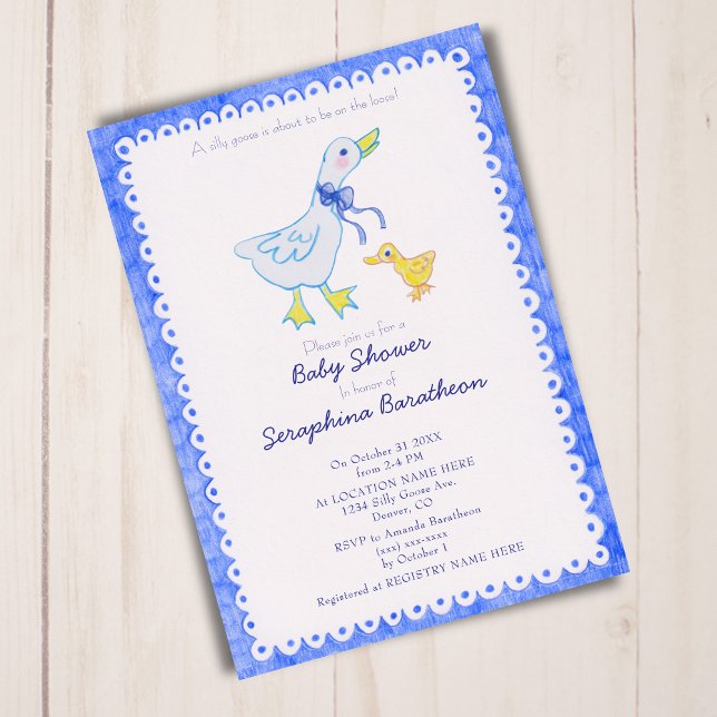 Blått Fånig Gåse Baby Shower Inbjudningar (Skapare uppladdad)