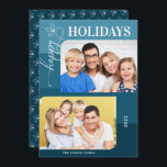 Blått Färg Block Glad helg 2 Foton Julkort<br><div class="desc">Det här moderna fotokortet i helgdag innehåller två vågräna med två kurvhörn. Bakgrunden är färg-blocket i blå nyanser och texten är en kombination av skript för elegant och ett standardteckensnitt som läser "Glad helg".</div>