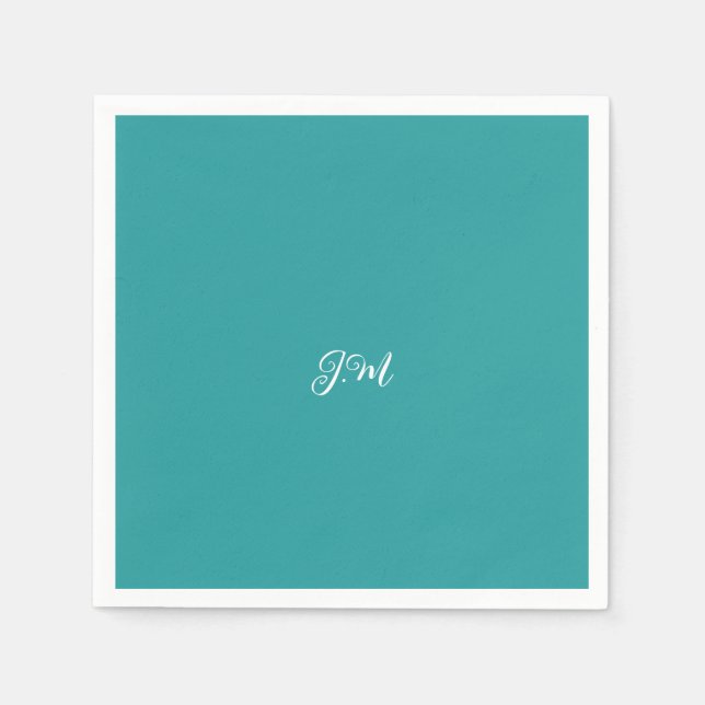 Blått fast färg-trendig, pastel initialer namn pappersservett (Framsidan)