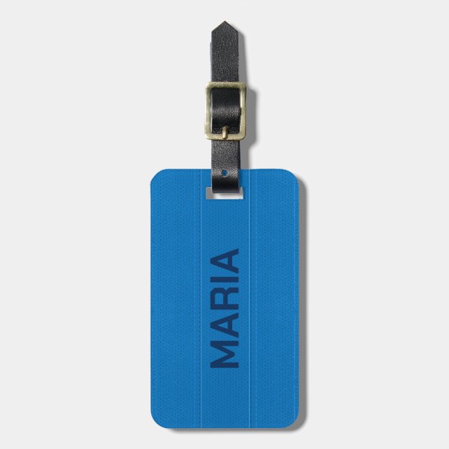 Blått Faux-läder, Monogram Bagagebricka (Vertikal Framsida)