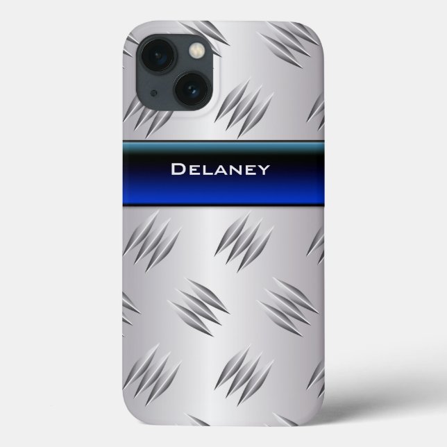 Blått, FAUX Silver Diamond Plate iPad Mini Case (Baksida)