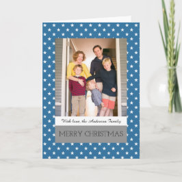 Blått Festive Stars Helgdag Photo Greeting Card Helgkort