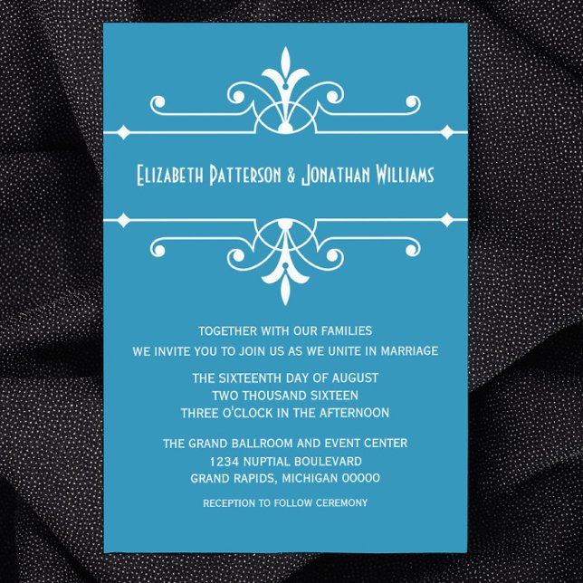Blått Finare-inbjudan för prydnadsbröllop Inbjudningar (Blue Fancy Ornamental Wedding Invitation)