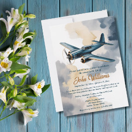 Blått Firande i Life Memorial-flygplan Inbjudningar