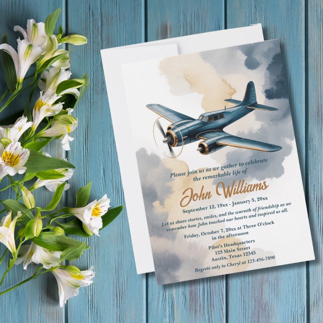 Blått Firande i Life Memorial-flygplan Inbjudningar (Skapare uppladdad)