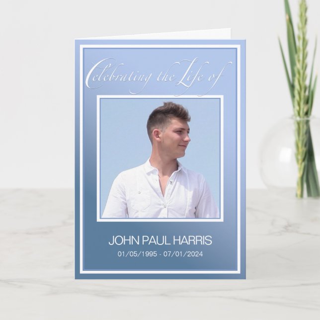 Blått Firande-program med obituär vikt Program (Framsida)