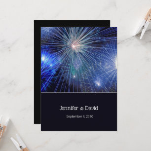 Blått Fireworks-bröllop - inbjudan