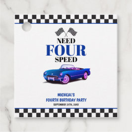 Blått fjärde födelsedag med fyra hastigheter gåvor etiketter