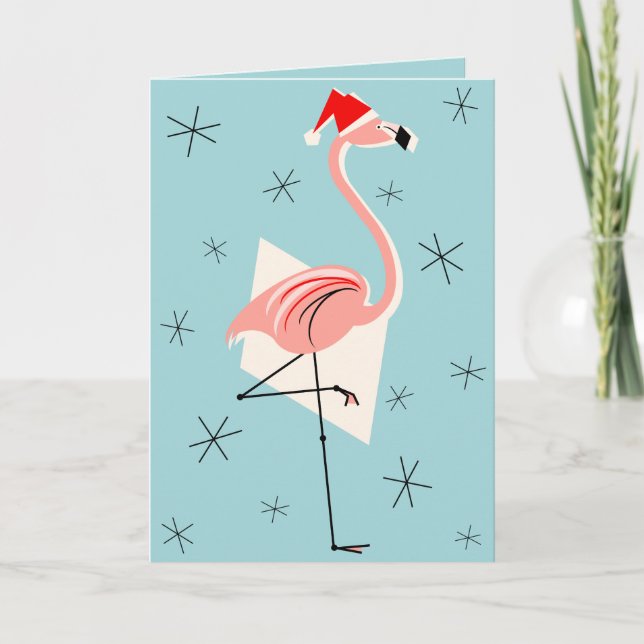 Blått Flamingo Santa Blue hälsning-kort Helgkort (Framsida)
