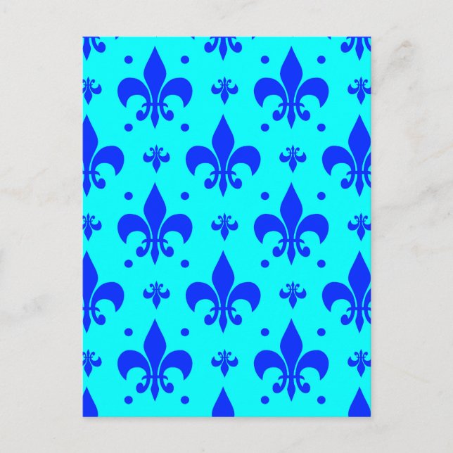 Blått Fleur-de-lis-mönsterdesign  Vykort (Framsida)