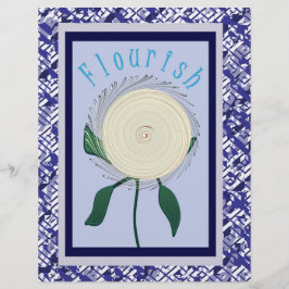 Blått Flourish Flower Scrapbookpapper 2-sidig sida
