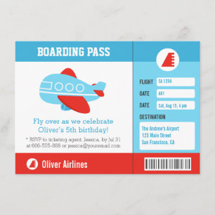 Blått Flygplans Boarding Pass Födelsedagsfest Inbjudningar