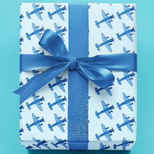 Blått Flygplansmönster Baby shower Presentpapper