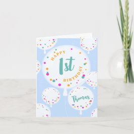 Blått födelsedagsballonger anpassade födelsekort kort