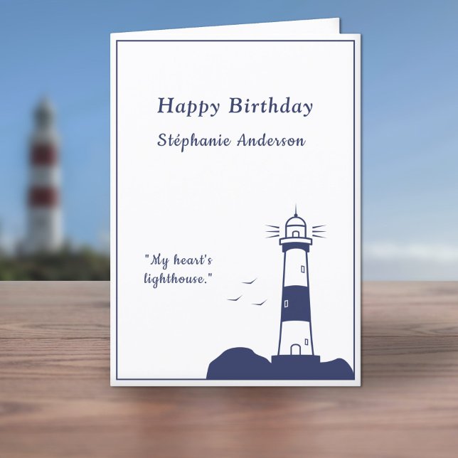 Blått födelsedagskort för fyr-flotta tack kort (Lighthouse Navy Blue Birthday Card )