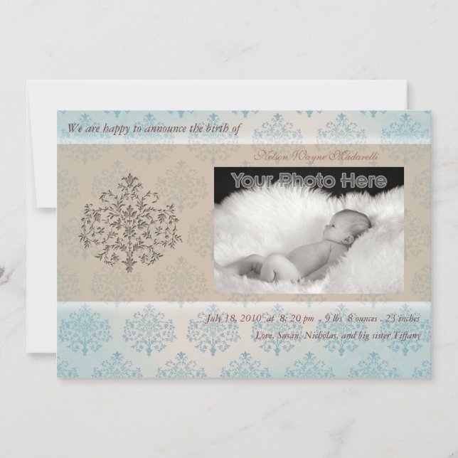 Blått födelsemeddelande träd pojke meddelande (Framsida)