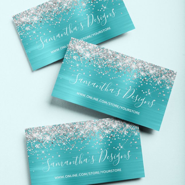 Blått Foil Online Store i silver Glitter Visitkort (Glittery Art Business Cards)