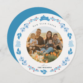 Blått folkkonst - nyårskort för Helgdag Julkort