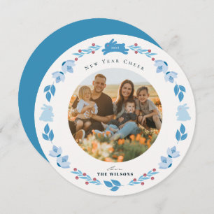 Blått folkkonst - nyårskort för Helgdag Julkort