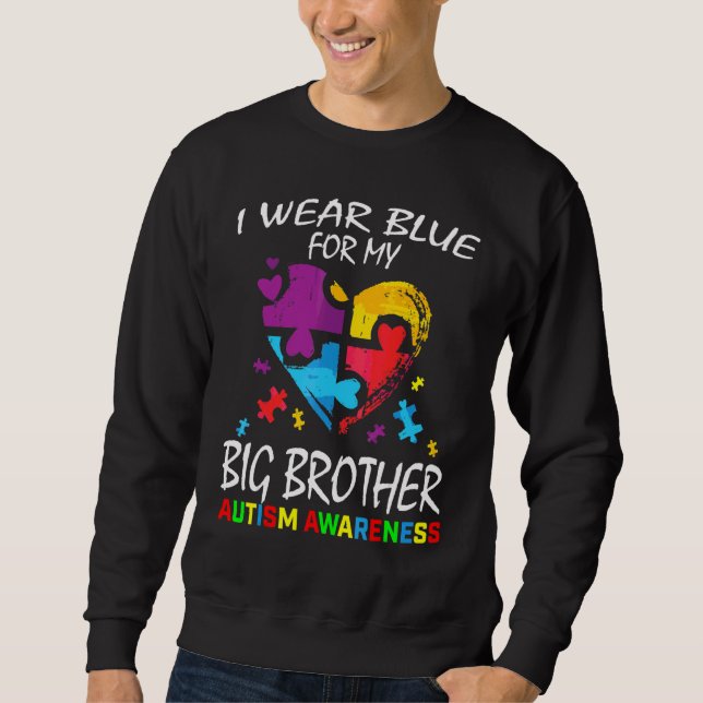 Blått för Big Brother Autism Awareness Heart Kids  Lång Ärmad Tröja (Framsida)