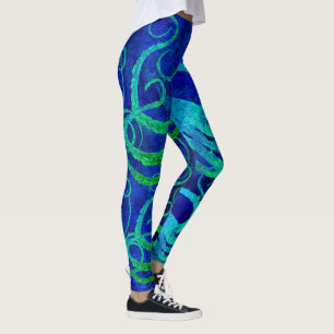 Blått för bläckfisk 8 görar grön - damasker leggings