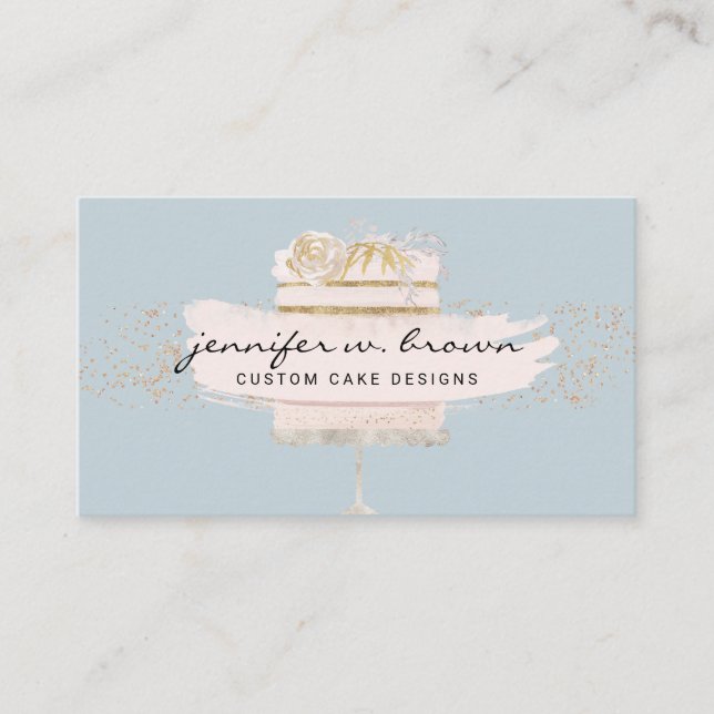  blått för Blommigten glitter Visitkort (Framsida)