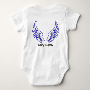 Blått för Bodysuit för namn för ängelvingarbaby T-shirt