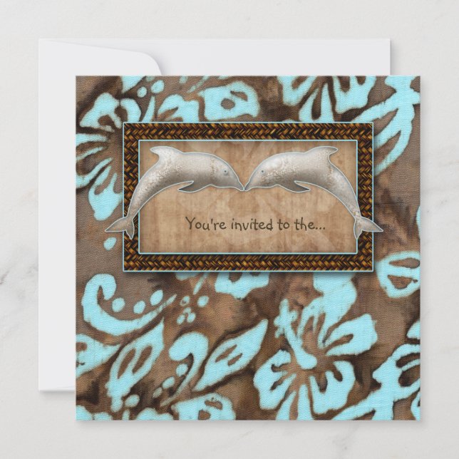 Blått för bröllop för strand för delfin för Luau Inbjudningar (Framsida)