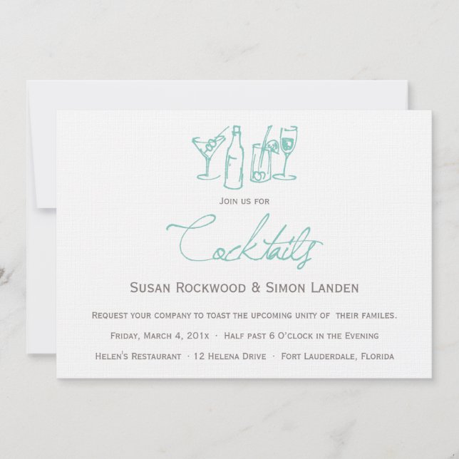 Blått för bröllopcoctailinbjudningar | inbjudningar (Framsida)