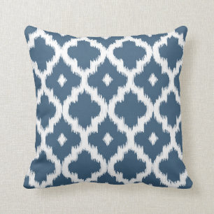 Blått för Denim för Ikat Quatrefoil mönster m Kudde
