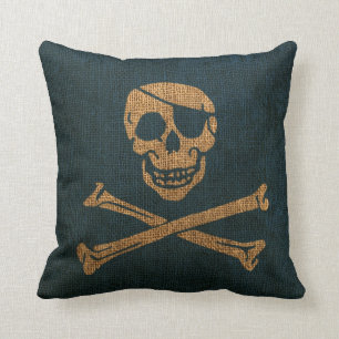 Blått för djupt hav för piratskalle lantliga kudde