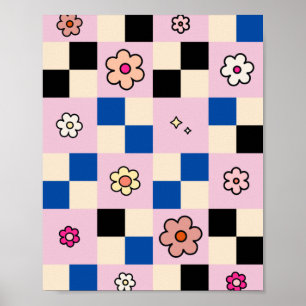 Blått för färglöst kontroll av Mönster Rosa Poster