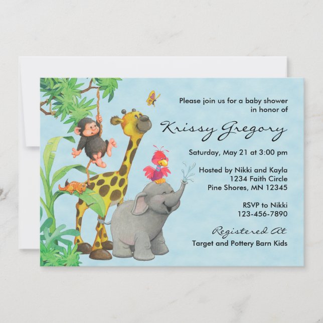 Blått för │ för inbjudningar för djungelbabybaby (Framsida)