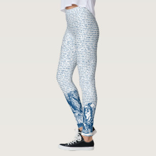 Blått för för vintageAlice text och gräns Leggings