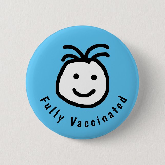 Blått för fullvaccinerad text från Cute Round Lyck Knapp (Framsida)