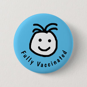 Blått för fullvaccinerad text från Cute Round Lyck Knapp