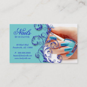 Blått för glitter för nagelsalongvisitkort visitkort