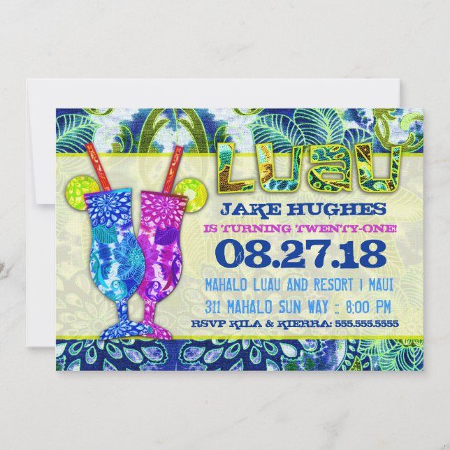 Blått för hawaianska coctailar för GC kungliga Inbjudningar (Framsida)