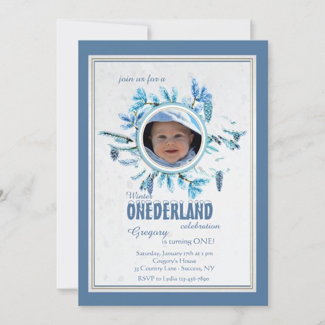 Blått för inbjudan till foto till Chic Vinter (Framsida)