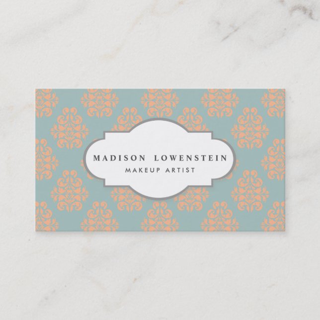 Blått för kricka för mönster för elegant persika visitkort (Framsida)