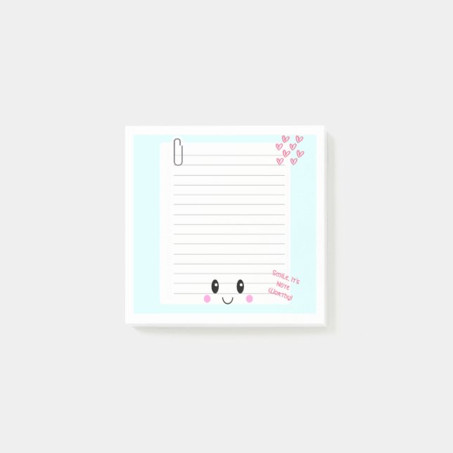 Blått för Lycklig-anteckningar: Kawaii Sticky Note Post-it Block (Framsida)