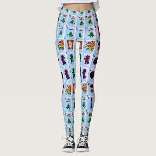 Blått för Mah Jongg belägger med tegel damasker Leggings