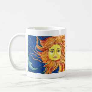 Blått för månesolkonst, gult, orange mugg, kaffemugg
