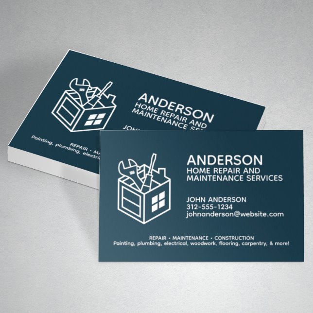 Blått för Modern Home Reparation Service Navy Visitkort (Skapare uppladdad)
