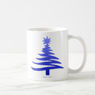 Blått för modern Julgran stencil Kaffemugg
