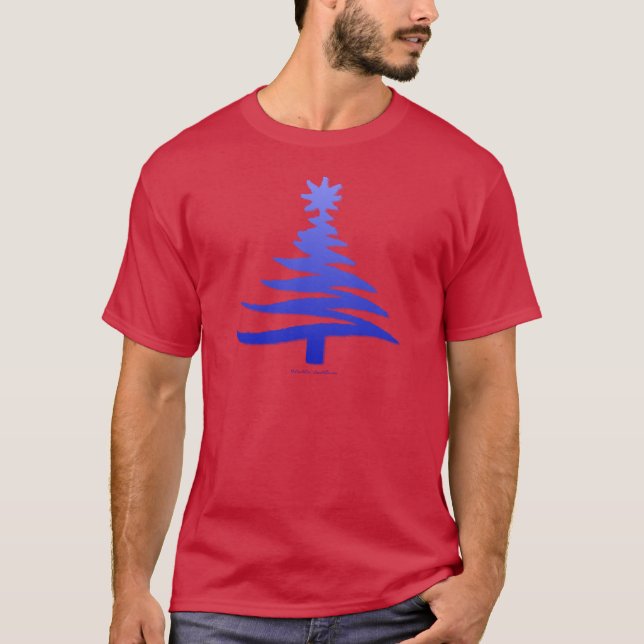 Blått för modern Julgran stencil T Shirt (Framsida)