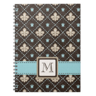 Blått för Monogram Fleur de Lis Röra sig i spiral Anteckningsbok Med Spiral